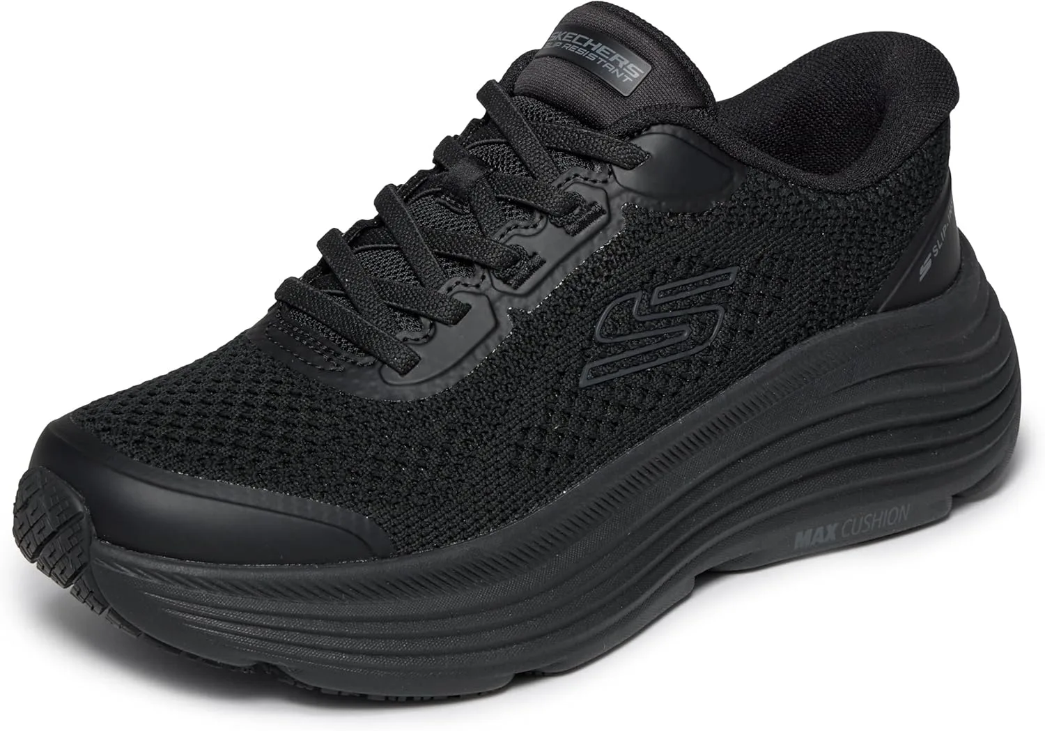 Мужские вязаные кроссовки Skechers Knit Bungee Max Cushioning Endeavor Sr Hands Free Slip Inshoe для медицинского персонала, черный