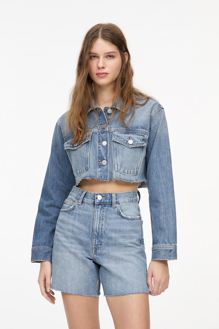 

Джинсовые шорты-бермуды Pull And Bear, синий
