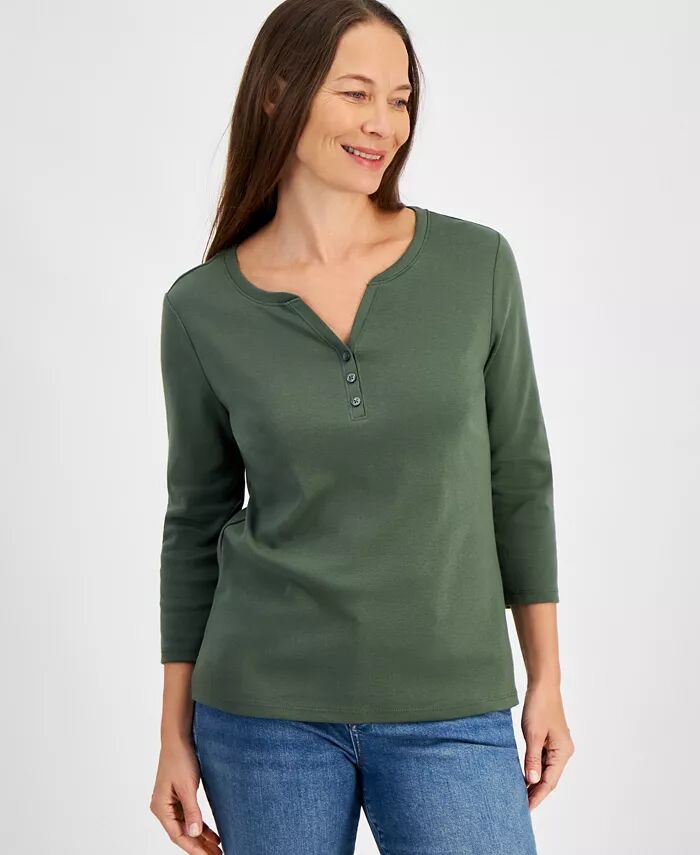 

Топ из хлопкового трикотажа «хенли» с рукавами 3/4 Style & Co, зеленый