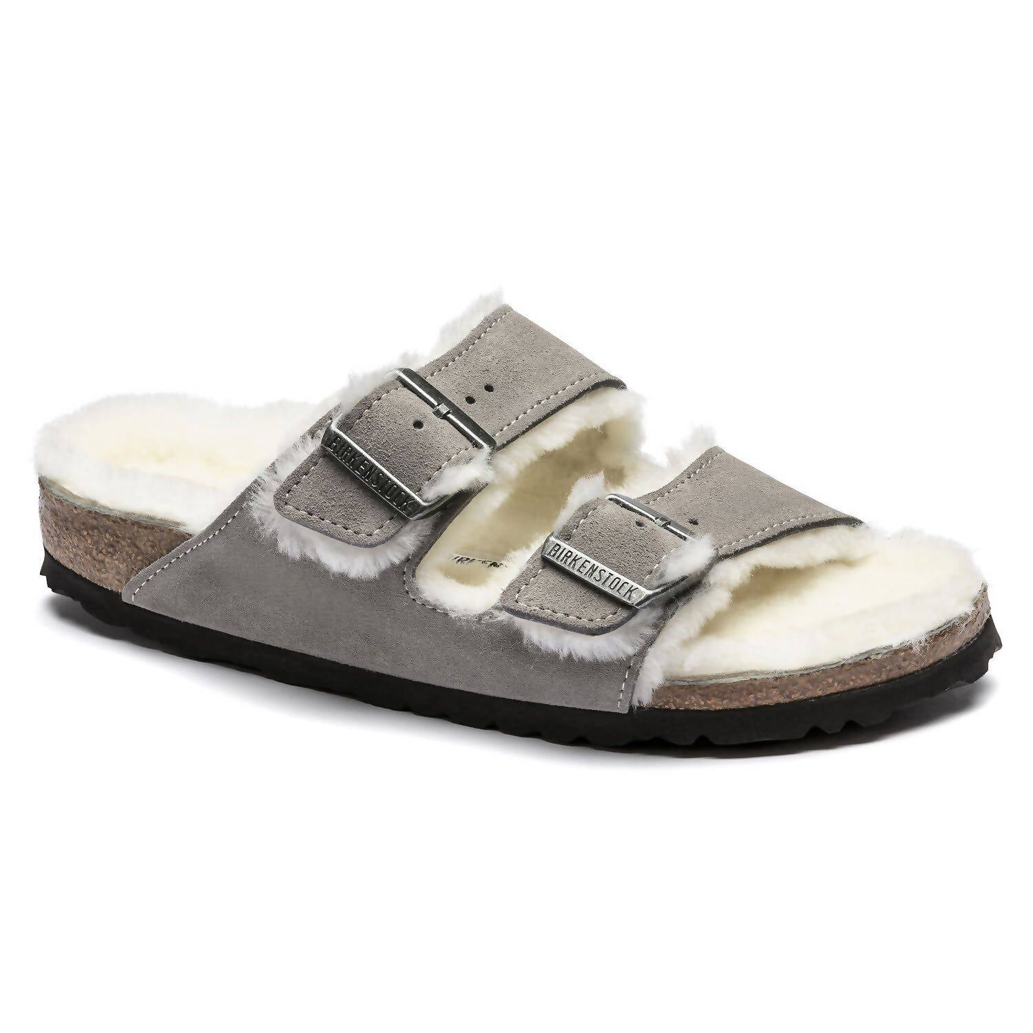Women's Arizona Fur Shearling Sandal In Stone Birkenstock, Stone