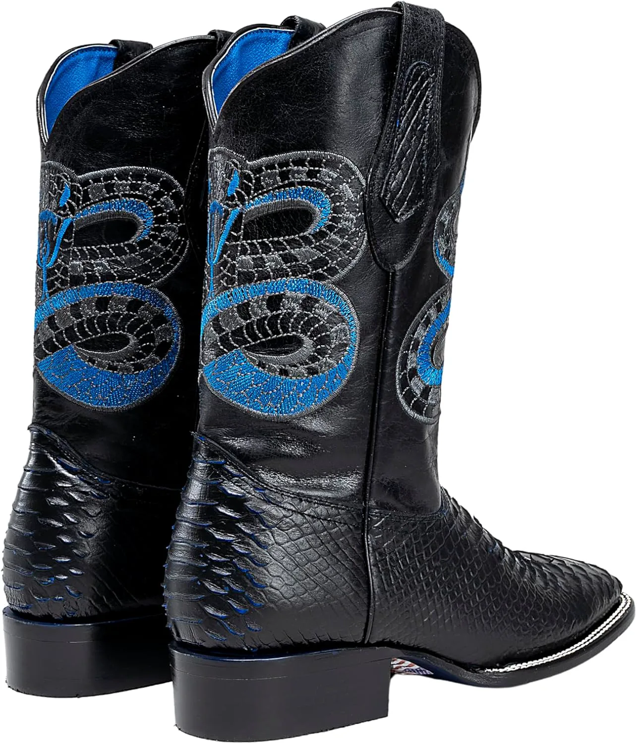 Мужские западные сапоги Joe Boots с экзотическим рисунком из питоновой кожи: ковбойские сапоги с квадратным носком, родео, двухцветные Joe Exclusive, синий — фото 4