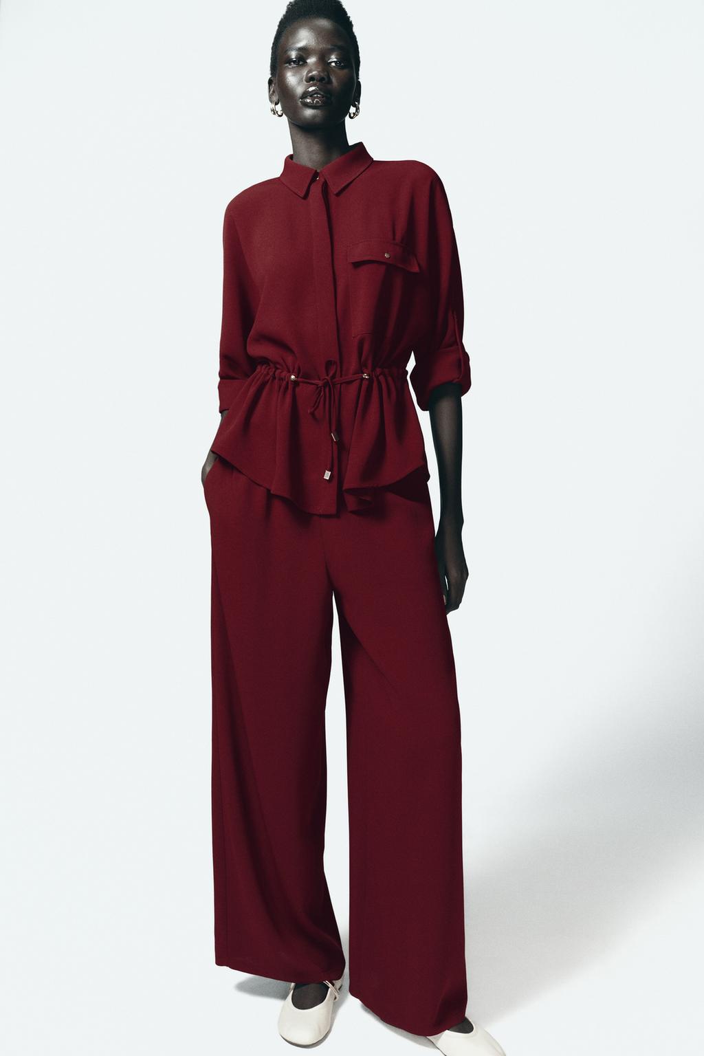 

Широкие брюки из крепа ZARA, бордовый
