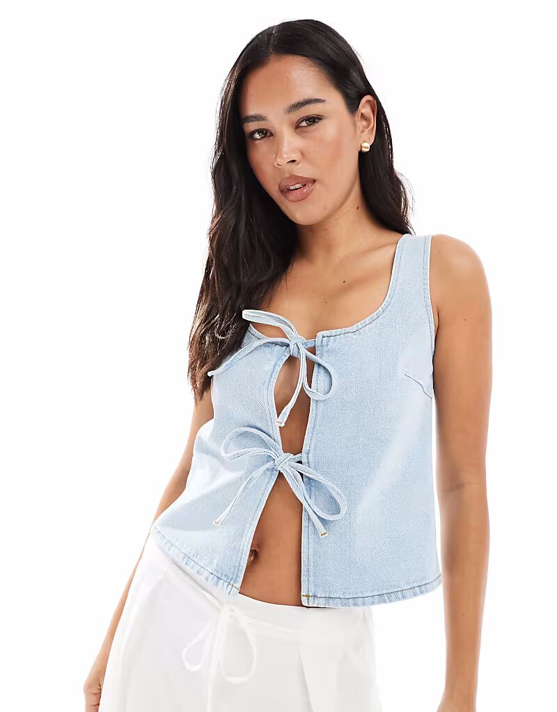 

Джинсовый топ ASOS DESIGN с завязками спереди и квадратным вырезом, цвет выбеленный