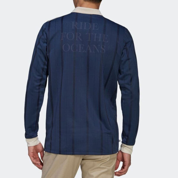 Футболка Men's adidas originals Stripe Logo Long Sleeves Blue Polo Shirt, синий — фото 4