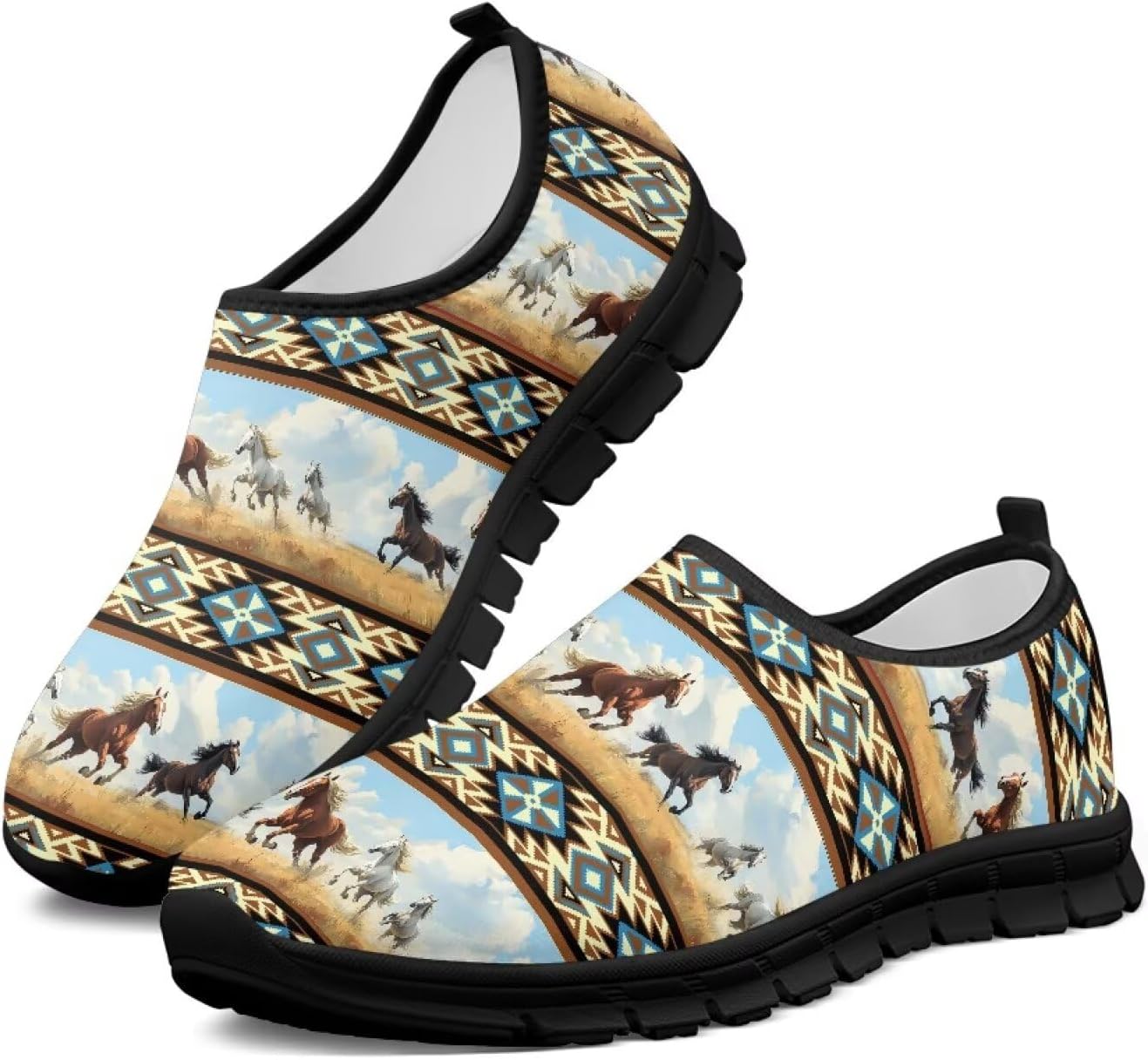 

Женские спортивные кроссовки без шнурков, дышащие, для ходьбы, бега, тенниса, тренировок, с нескользящей подошвой, широкая полнота, размер 5.5-13.5 Chririnla, Ethnic Horse