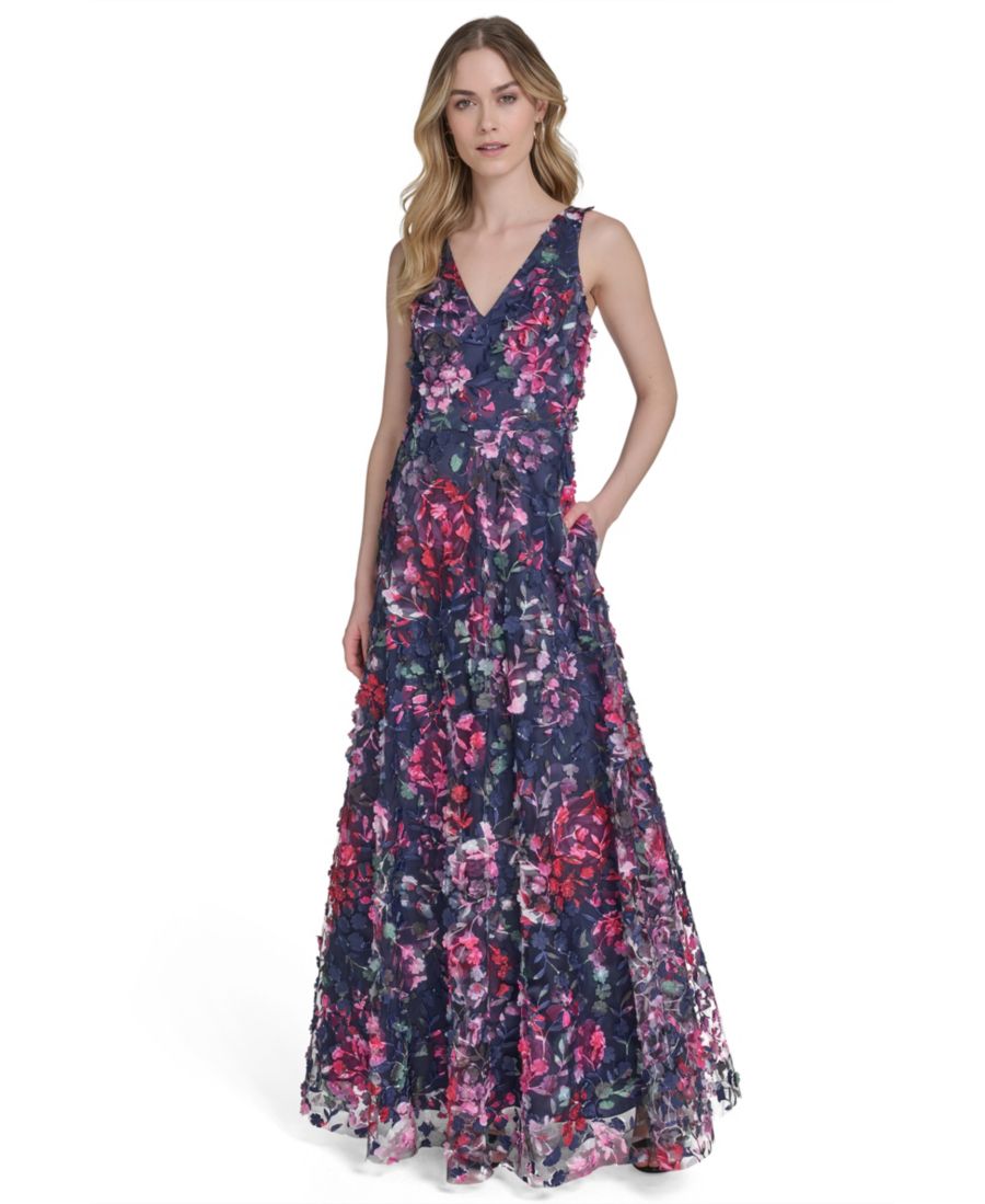 

Женское платье без рукавов с V-образным вырезом и эффектом прозрачности Eliza J, Blue Multi