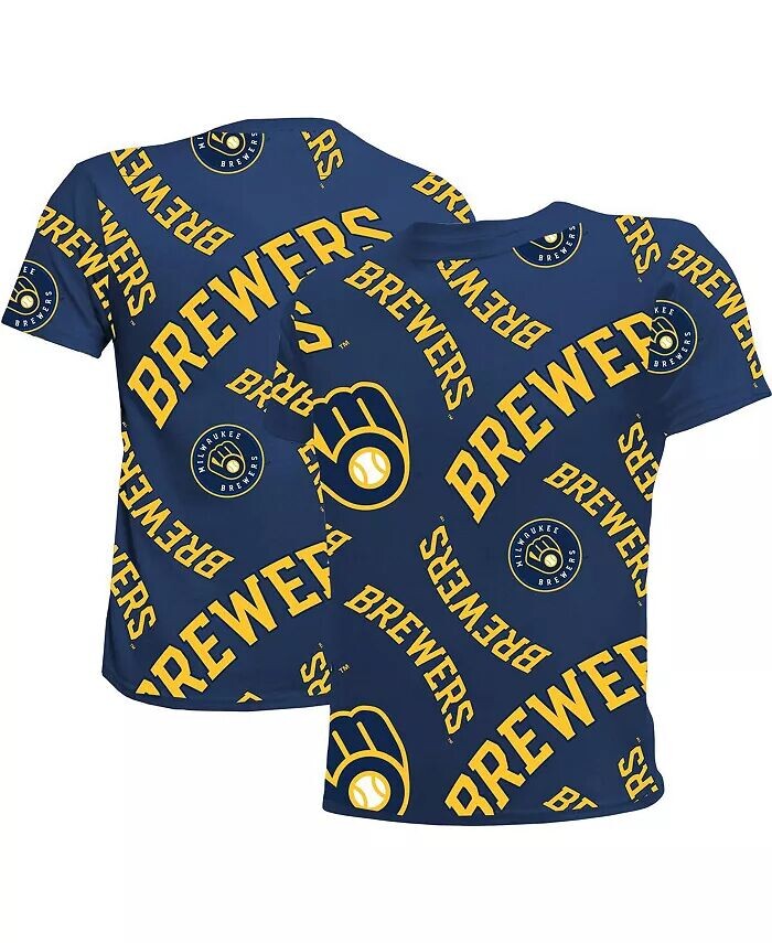 

Темно-синяя футболка команды Milwaukee Brewers Allover Team для мальчиков и девочек Big Boys and Girls Stitches, синий