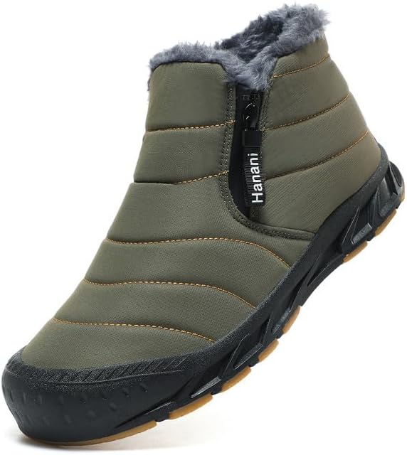 

Мужские зимние ботинки Hanani Mens Snow, водонепроницаемые, с меховой подкладкой, теплые ботинки до щиколотки, на молнии, удобные для прогулок и активного отдыха, зеленый