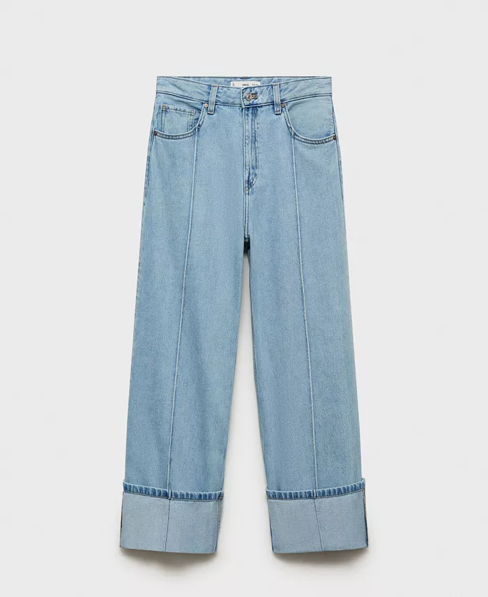 

Женские укороченные джинсы с отворотом и широким низом MANGO, синий