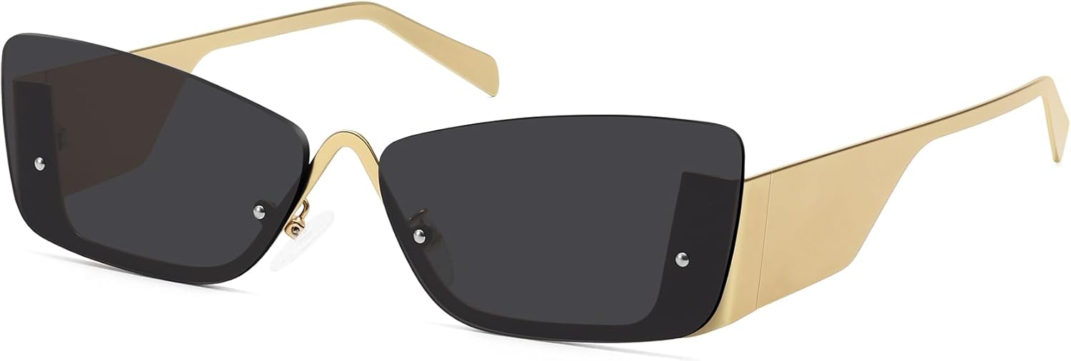 

Солнцезащитные очки в стиле ретро «кошачий глаз» квадратной формы для женщин, модная металлическая оправа, винтажная защита от УФ-излучения UV400, модель FZN901 Fozono, Gold/Gray