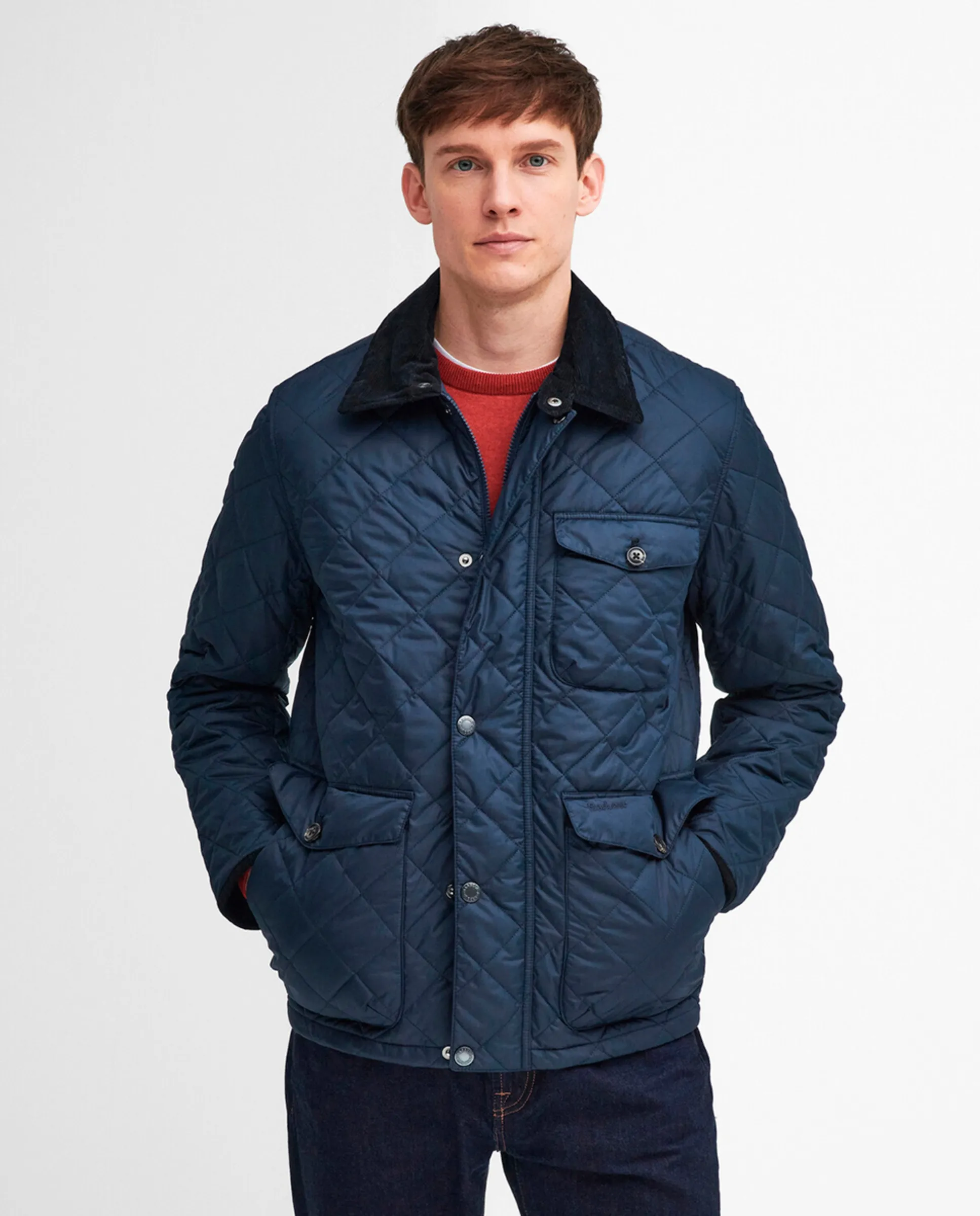 

Стеганая куртка с застежкой-молнией и кнопками спереди Barbour, синий