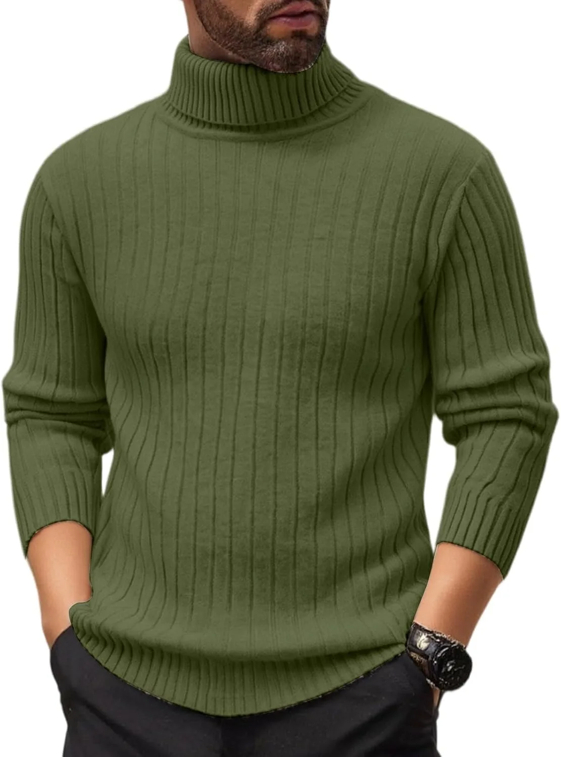 

Мужской свитер с высоким воротником и длинными рукавами