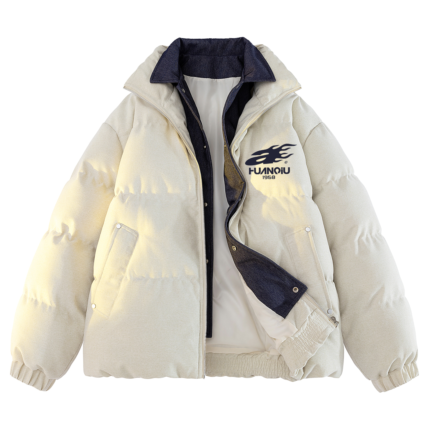 

Пуховик Unisex Stand Collar Thickened Mock Two Piece HUANQIU, экрю