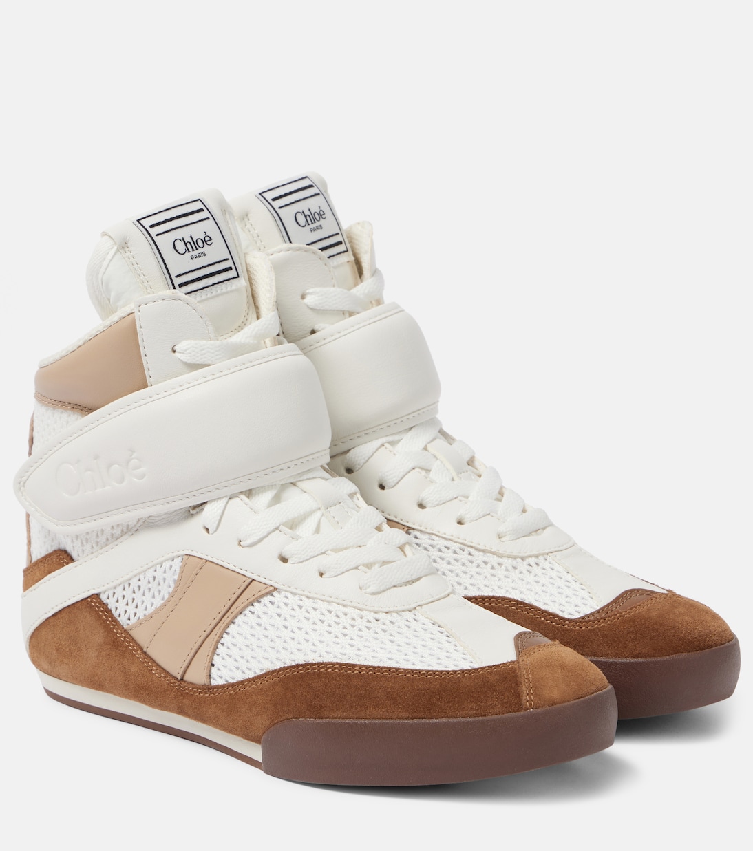 Высокие кеды Chloé Kick с кожаной отделкой Chloé, Natural Brown