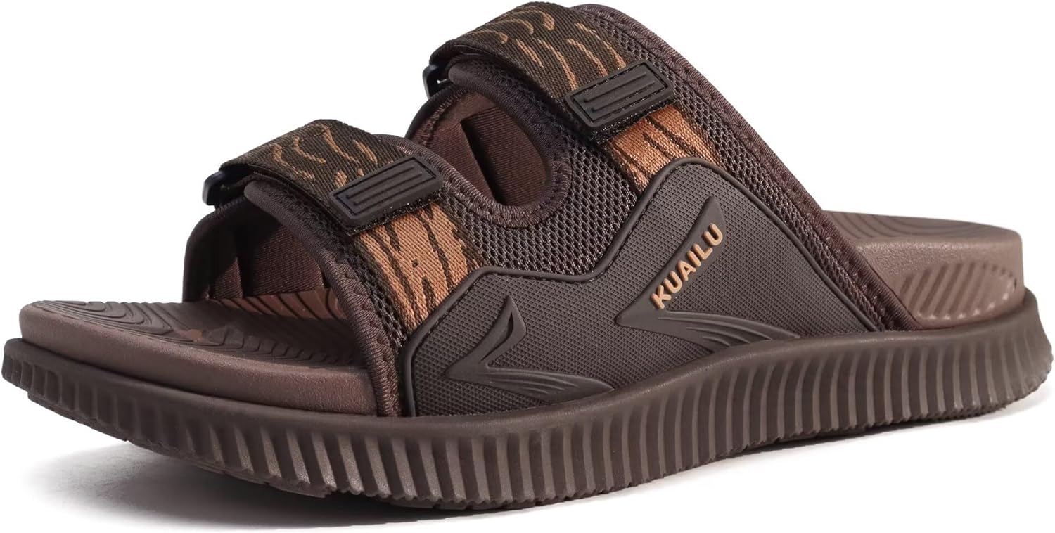

Мужские ортопедические сандалии KuaiLu, спортивные сандалии с толстой амортизирующей подошвой для восстановления, регулируемый ремешок, открытый носок, с поддержкой свода стопы для комфортной ходьбы при подошвенном фасците, коричневый