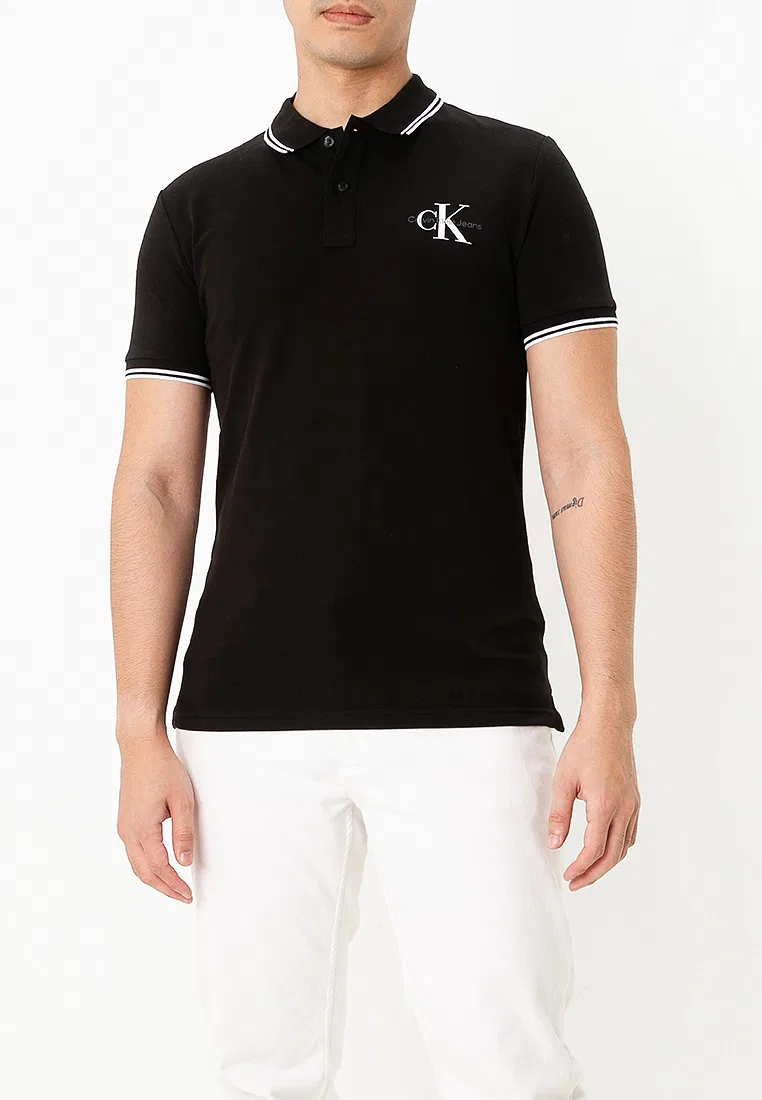 Поло Calvin Klein Jeans, Slim Monogram Tipping, синее