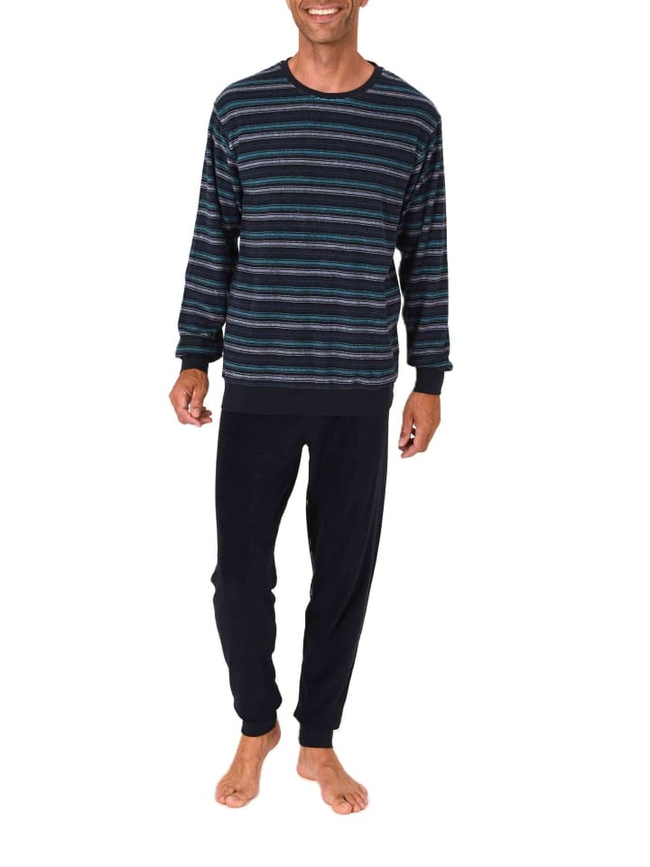 

NORMANN Пижама из махровой ткани с длинными рукавами и манжетами бирюзового цвета