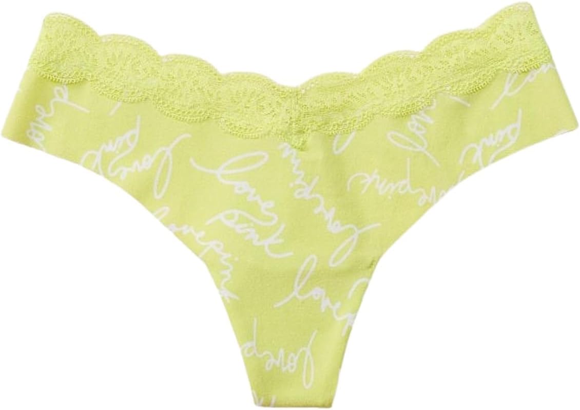 Трусики-стринги Victoria's Secret Pink No Show, цвет зеленый, весенний вариант, новинка, Green Spring Script — фото 3