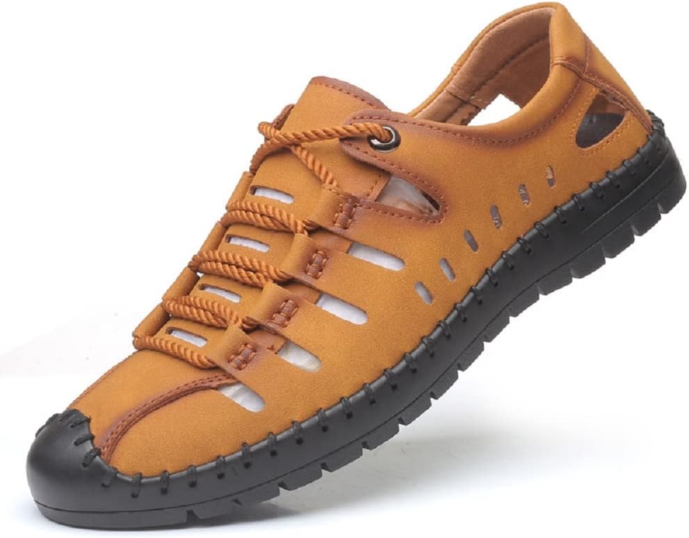 

Мужские летние сандалии SAFECAMS с закрытым носком, шнуровкой, для активного отдыха и рыбалки, кожаные, дышащие, противоскользящие, пляжные мокасины, желтый