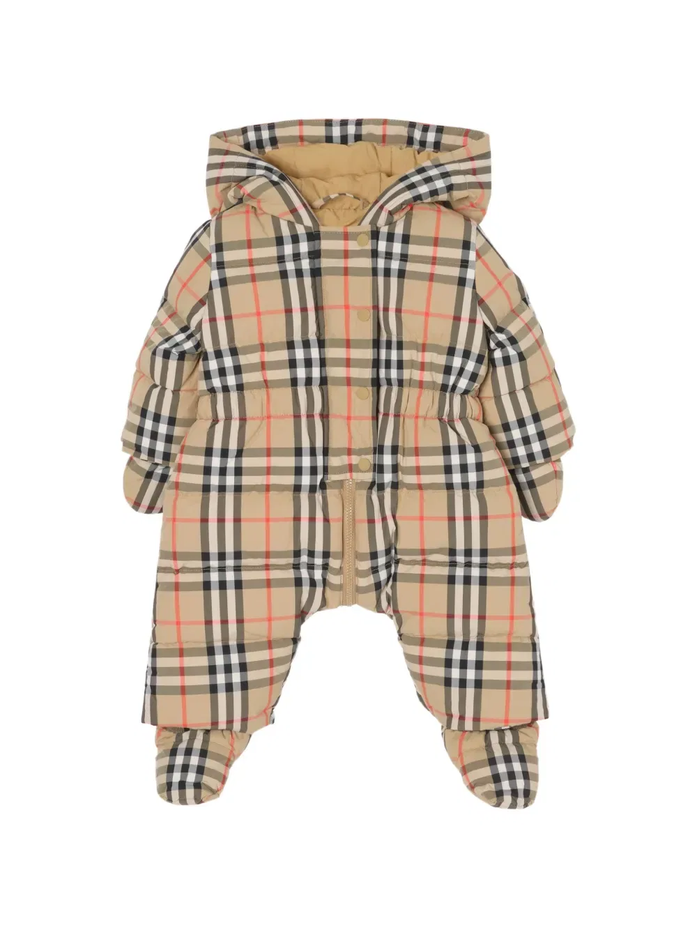 Клетчатый дутый комбинезон с капюшоном Burberry Kids, нейтральный