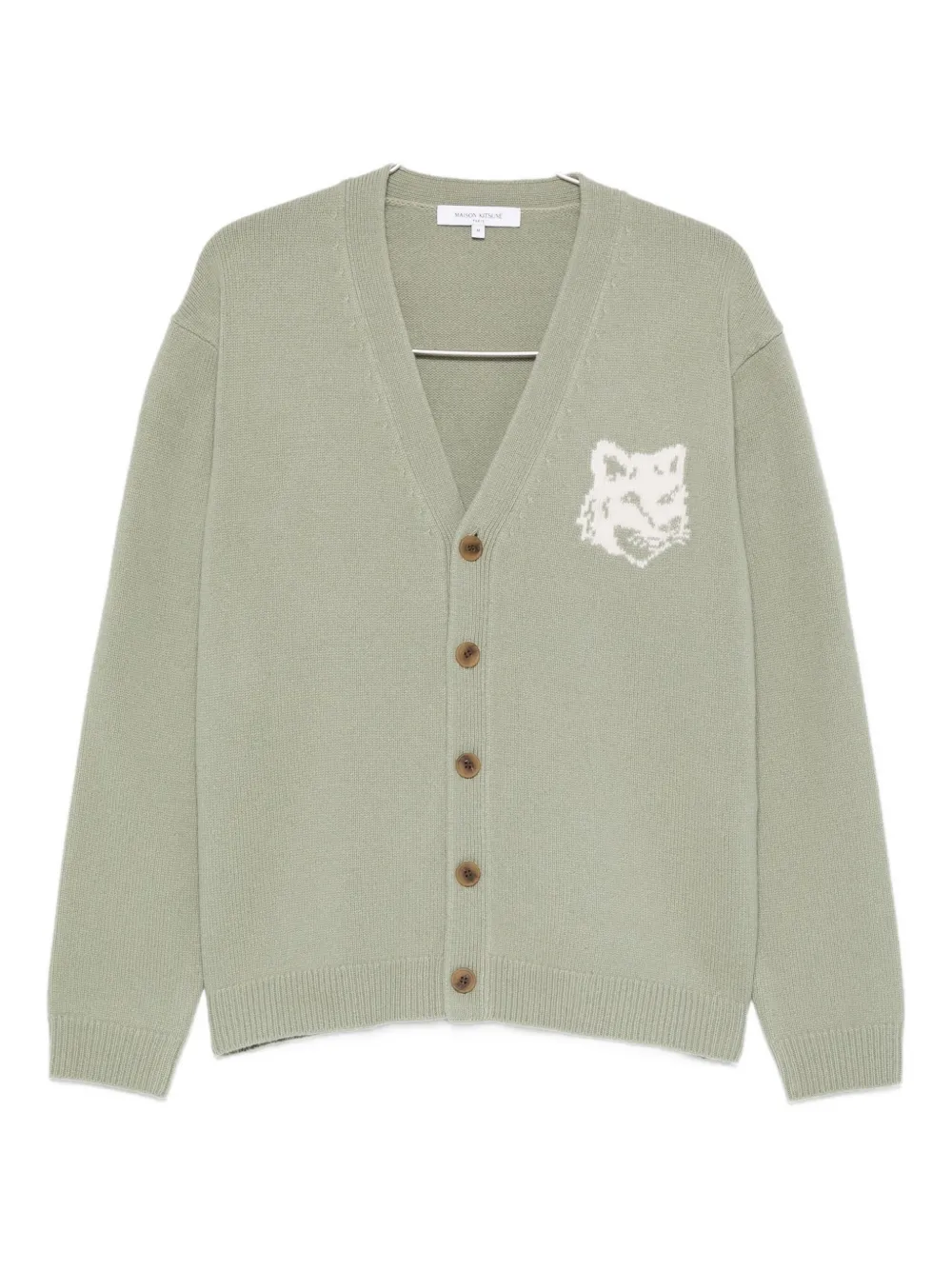 

Кардиган из мериносовой шерсти с отделкой в виде лисы Maison Kitsuné, зеленый