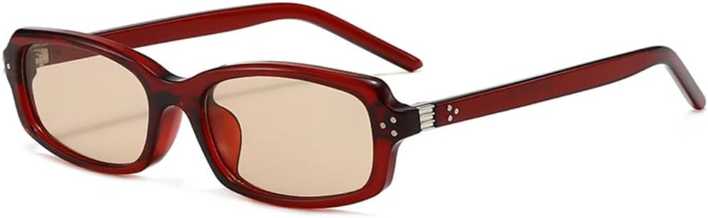 

Модные маленькие прямоугольные солнцезащитные очки для женщин, защита от УФ-излучения UV400, винтажные заклепки, мужские очки с прозрачными линзами TKKTLLT, Red Champagne