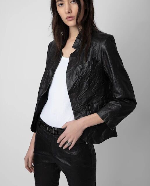 

Женский кожаный блейзер Verys из мятой кожи Zadig & Voltaire, черный