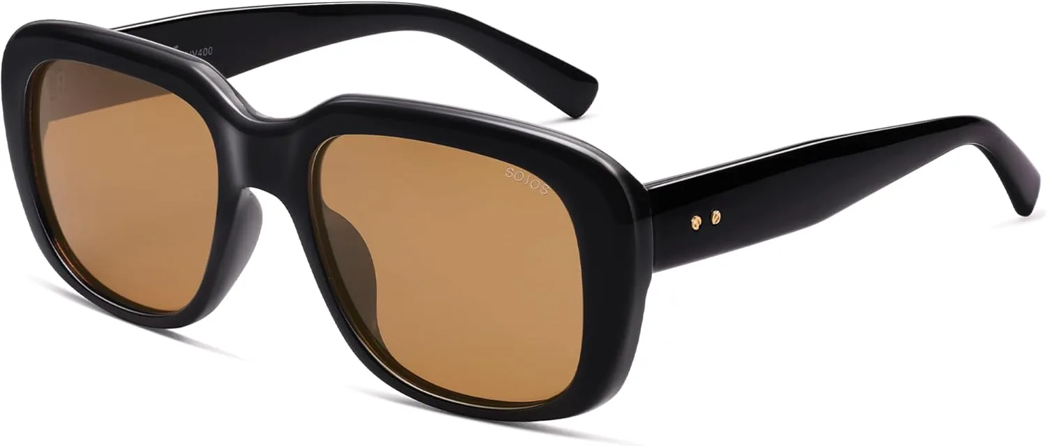 

Классические прямоугольные поляризованные солнцезащитные очки SOJOS для женщин и мужчин в модном стиле 90-х годов с квадратной оправой SJ2635, Black/Brown