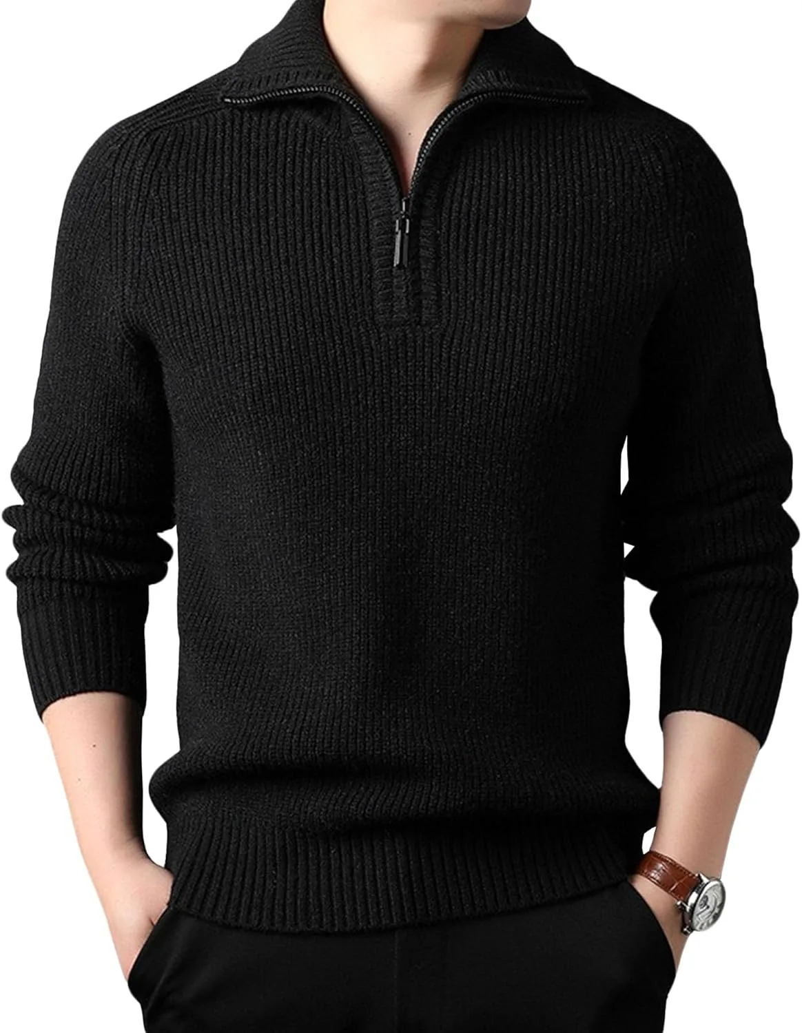 

Мужской свитер DGHM-JLMY с четверть-молнией, риб-нит, slim fit, лацканы