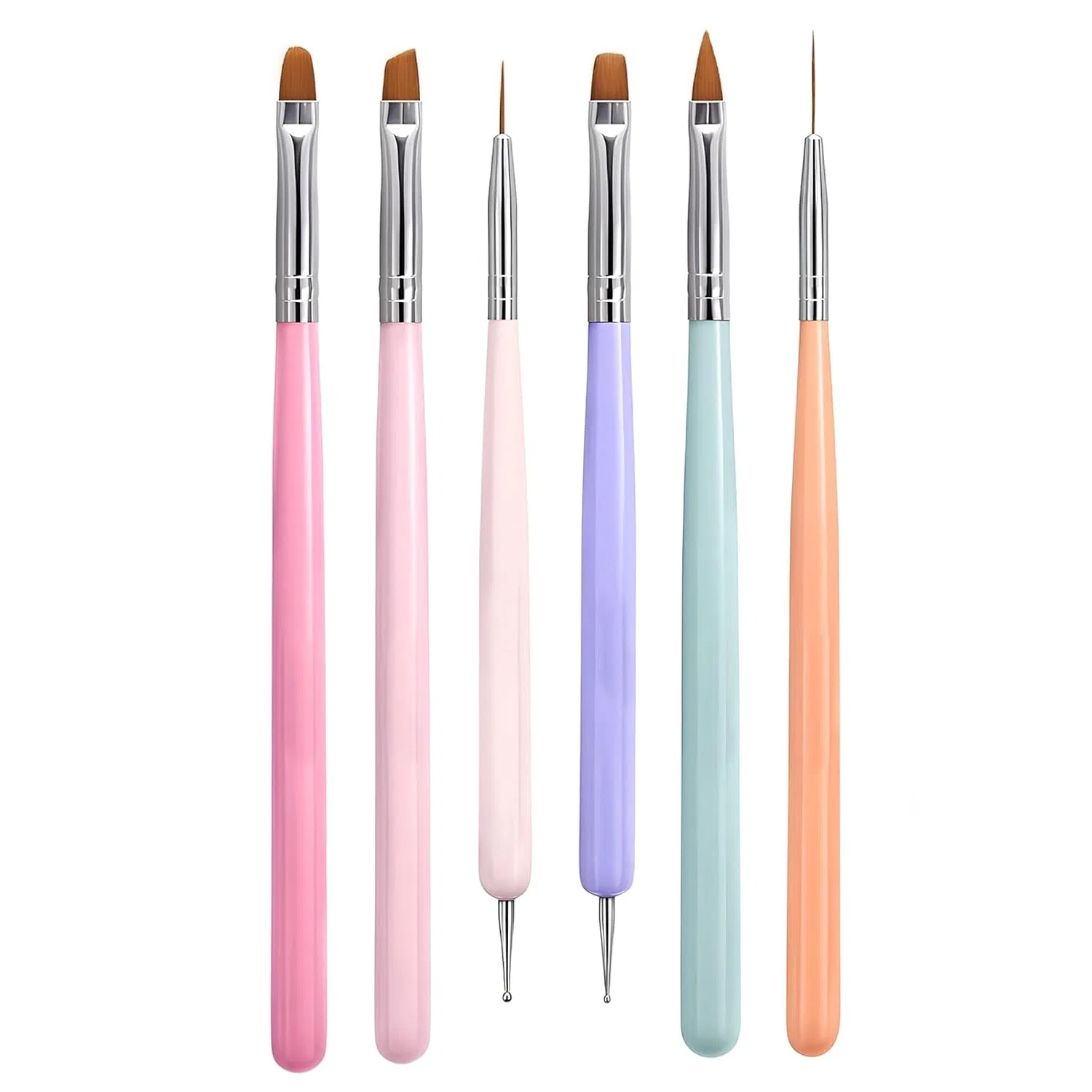 Набор профессиональных акриловых кистей для ногтей (6 штук) Sruidylady, Pack Of 6 Candy Colours