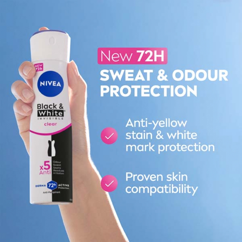 Черно-Белый невидимый прозрачный спрей-антиперспирант для женщин Nivea, 200 мл — фото 3