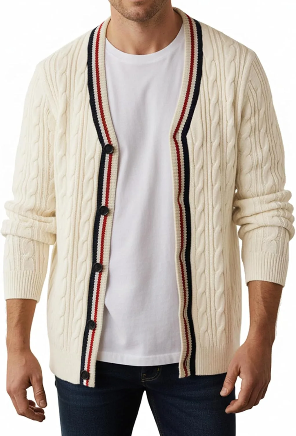 

Мужской кардиган с V-образным вырезом и косой вязкой yoomens