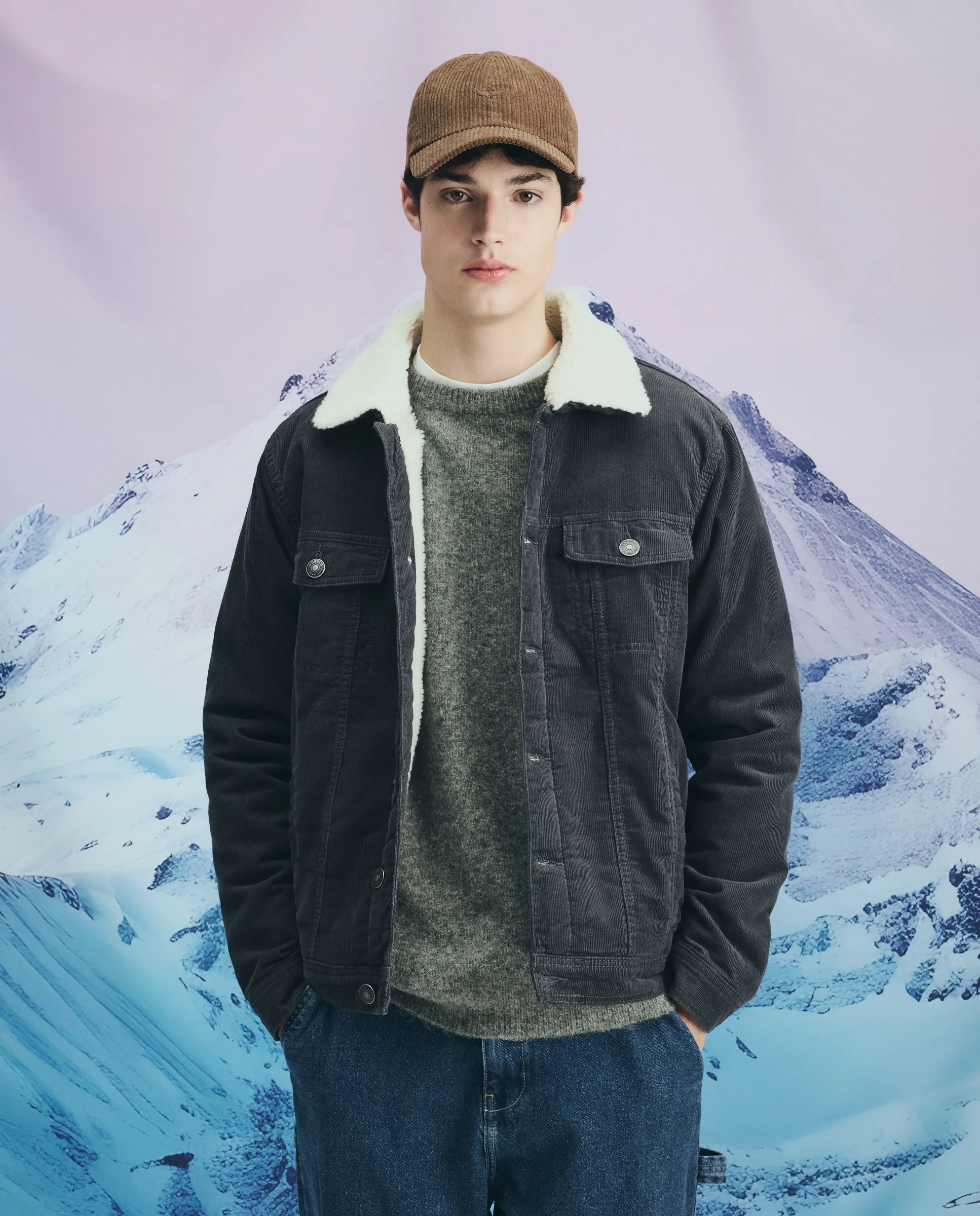 

Мужская куртка из вельвета с меховой подкладкой Green Coast, светло-серый