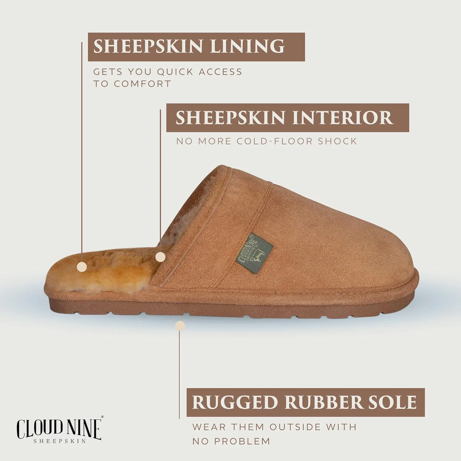 Тапочки из овчины, на мягкой подошве, Chestnut Cloud Nine Sheepskin — фото 3