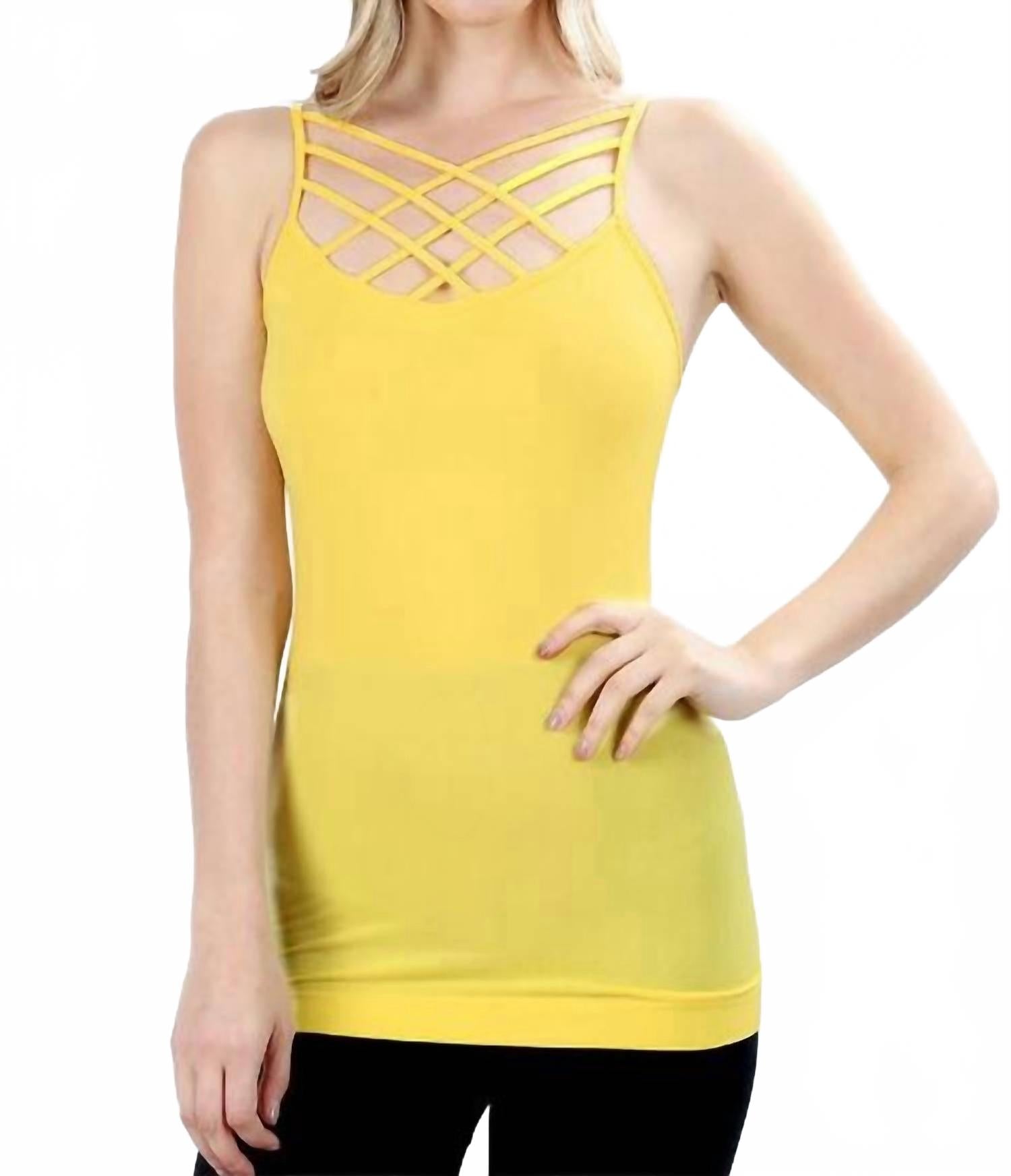 

Бесшовный топ-топ с тройным крест-накрест, желтый ZENANA