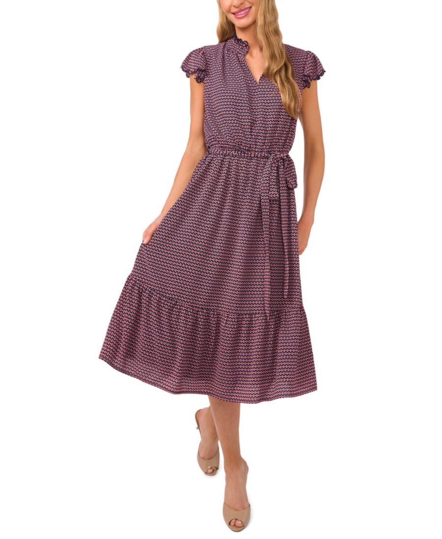 

Женское миди-платье с двойной оборкой и фестончатым краем рукавов CeCe, Soft Peach