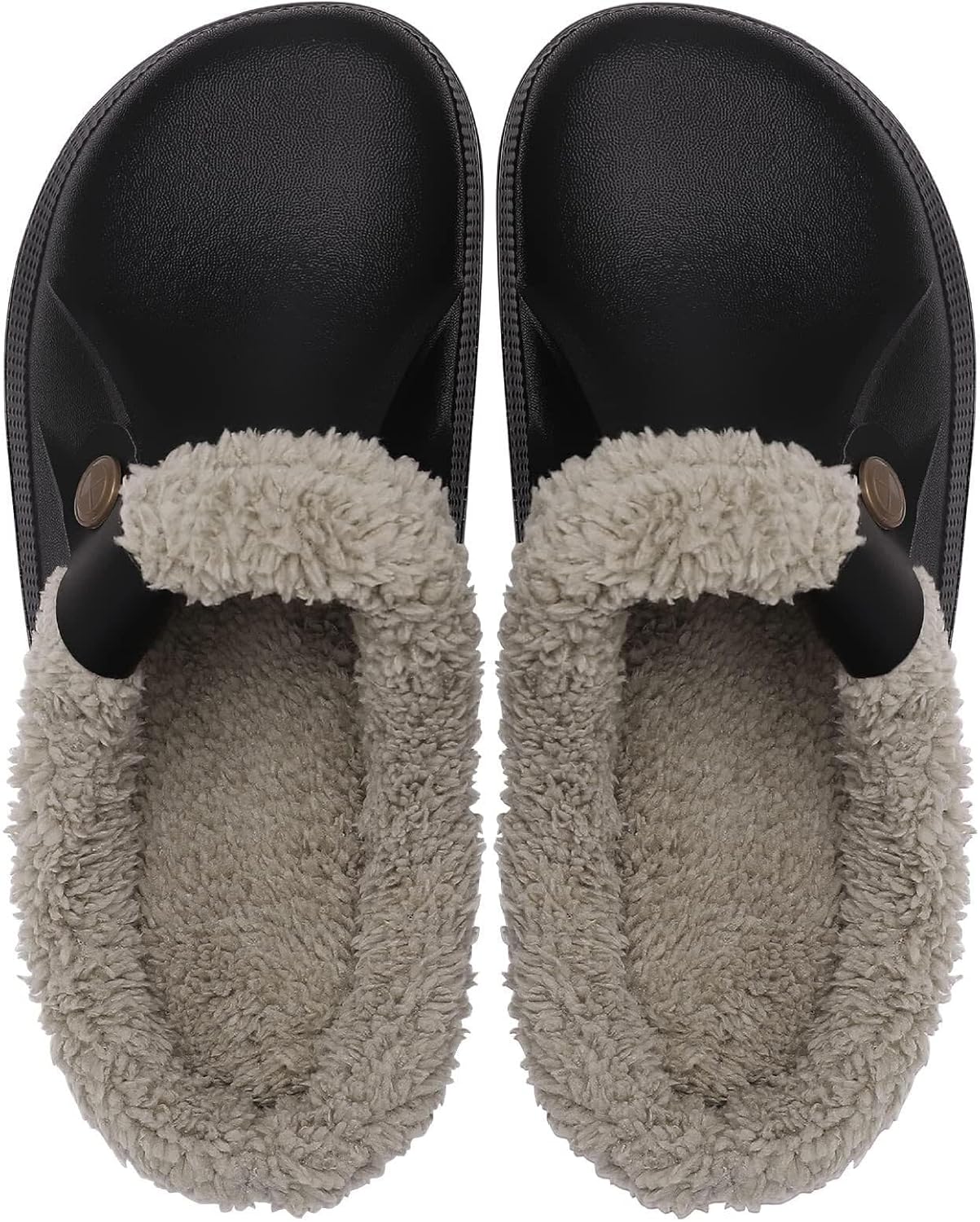 

JTQHB Флисовая подкладка сабо, мех, пушистые пушистые водонепроницаемые тапочки Женские и мужские зимние садовые туфли, теплые домашние тапочки, внутренние мулы, черный