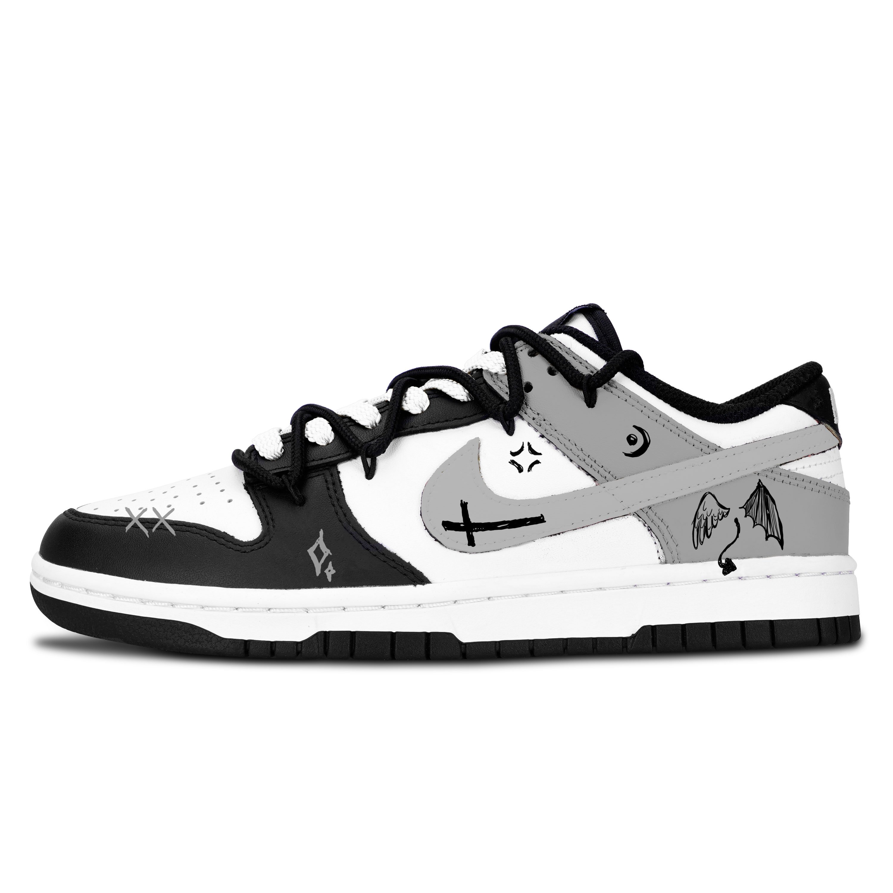 

Dunk Black White, Feathered Mischief устойчивые к истиранию низкие кроссовки для скейтбординга Unisex Nike, серый