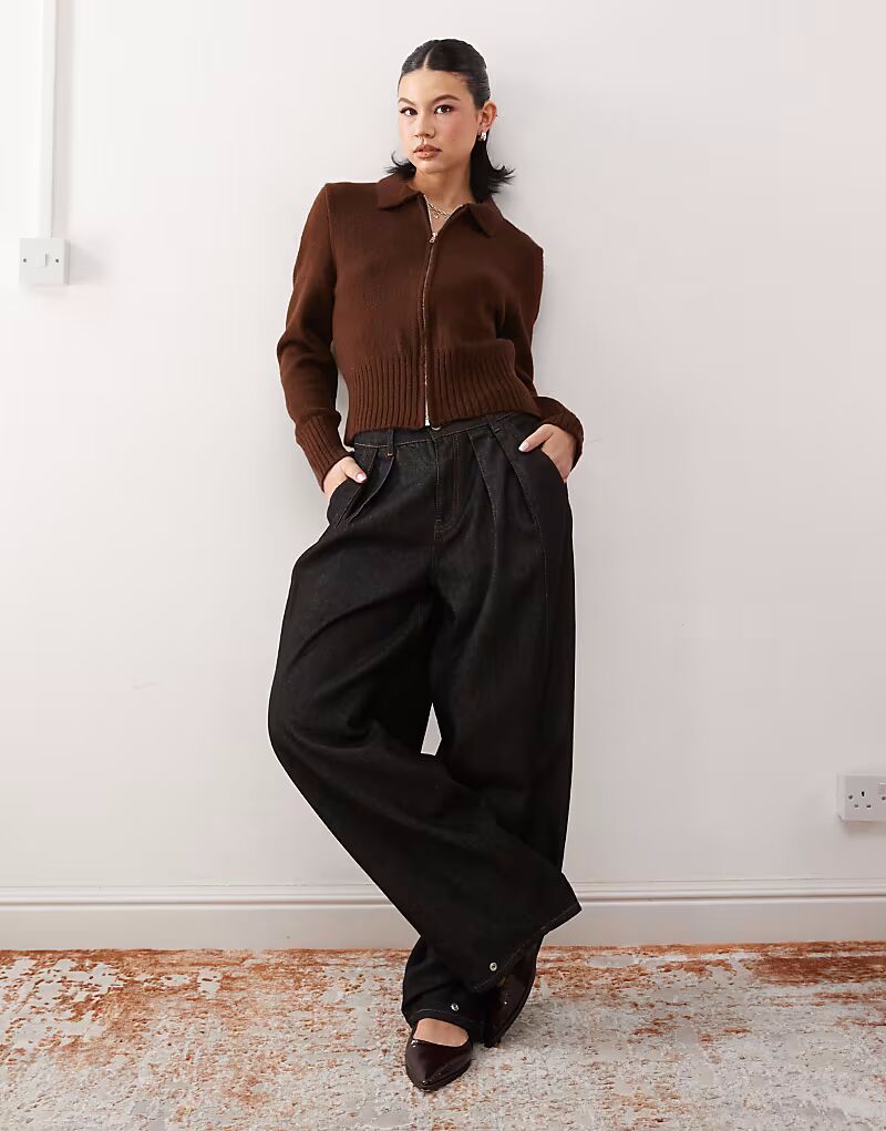 

Вязаный кардиган на молнии шоколадного цвета Reclaimed Vintage