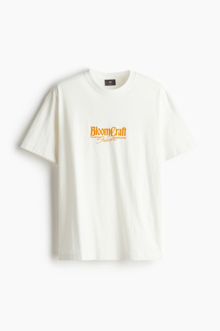 

Футболка с принтом свободного кроя H&M, белый