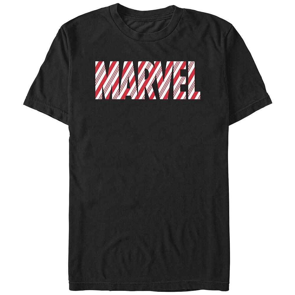 

Мужская футболка с графическим принтом и логотипом Marvel Candy Cane, черный