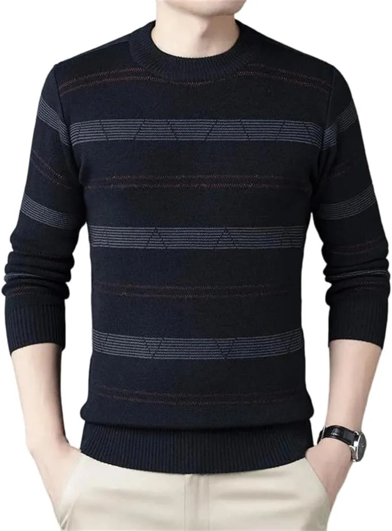 

Мужской свитер с круглым вырезом и длинными рукавами в полоску