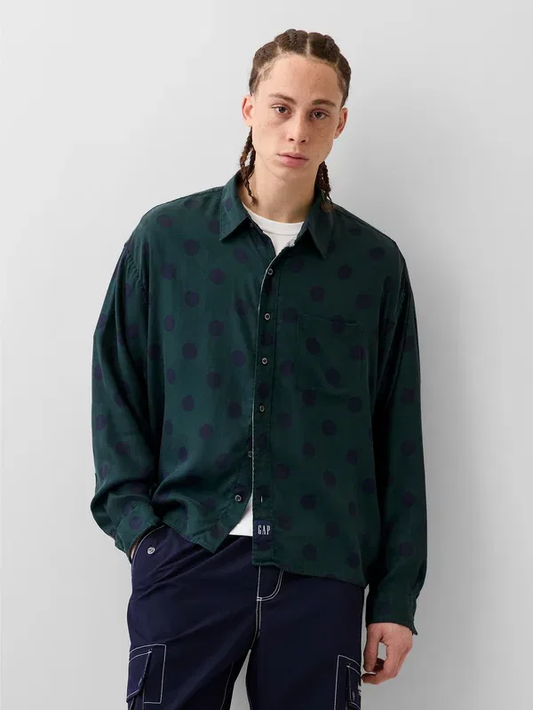Блуза свободного кроя Awake ny twill dotted big shirt button down blouse Gap, кампусный зеленый