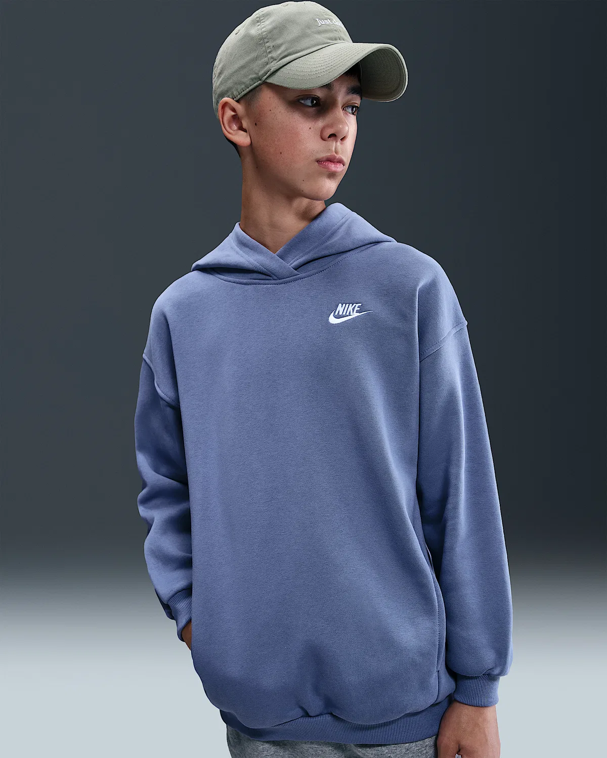 Детский оверсайз худи Nike Sportswear Club Fleece, World Indigo/World Indigo/White — фото 3