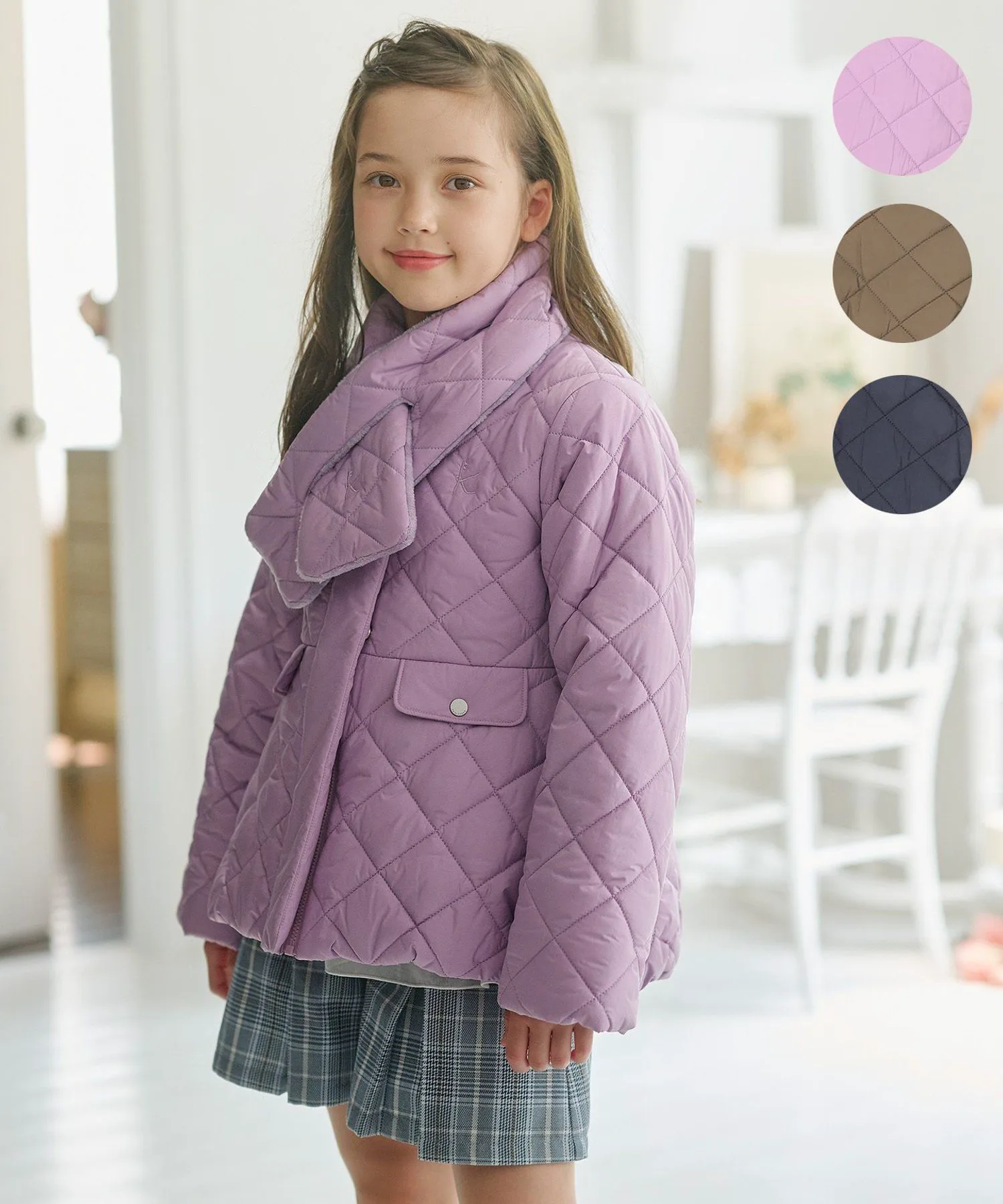 Куртка [110-140 см] Стеганая верхняя одежда со шарфом Kids Suite, Lavender [082]