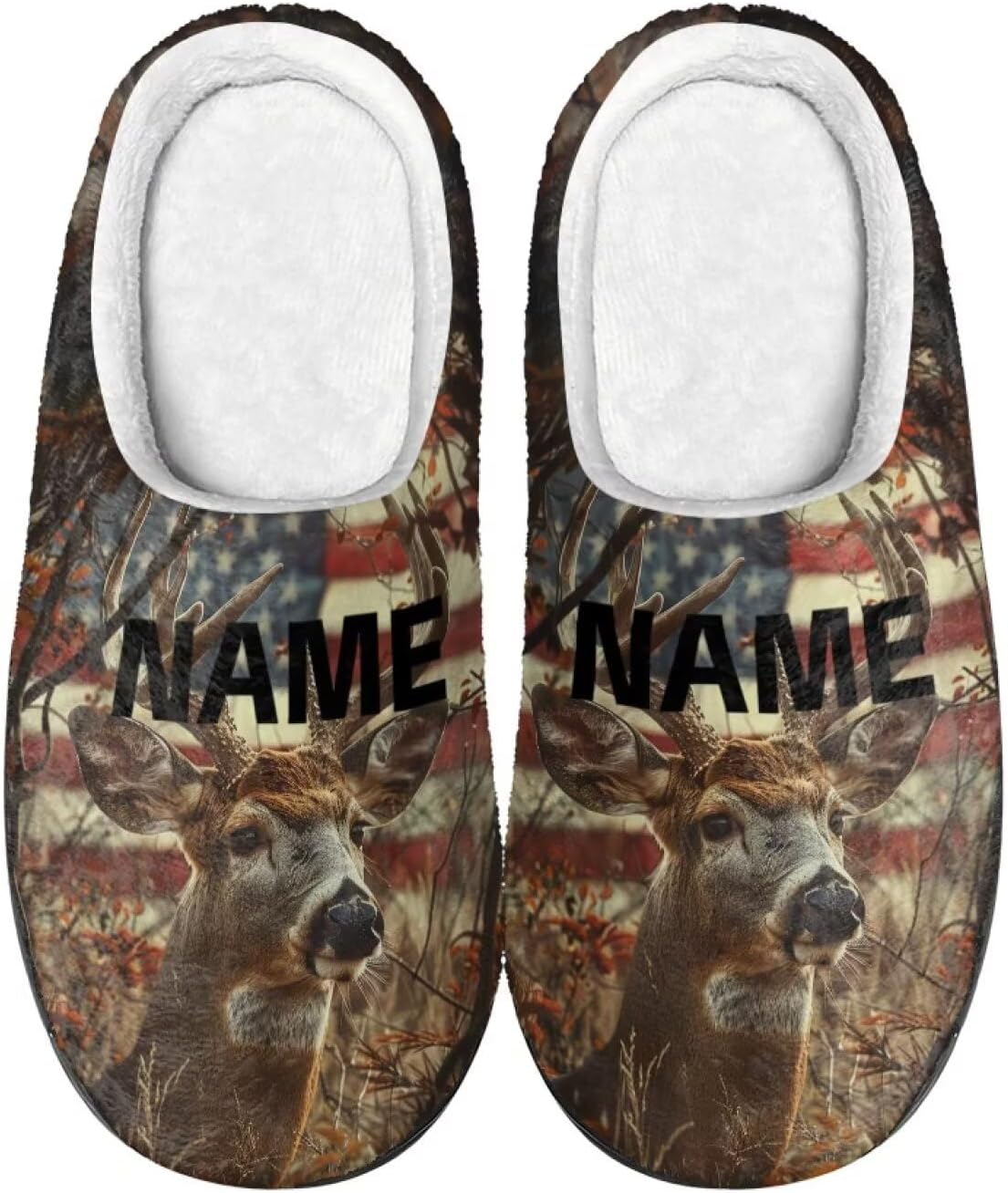 

Домашние тапочки DISNIMO для мужчин, для использования в помещении и на улице, с противоскользящей подошвой, легкие, A American Flag Camo Deer Custom