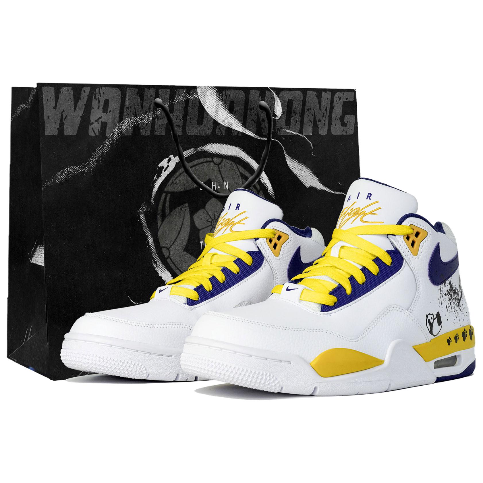 

Nike Наследие полёта игривая панда противоскользящие износостойкие мидтоп винтажные баскетбольные кроссовки мужские белый жёлтый синий