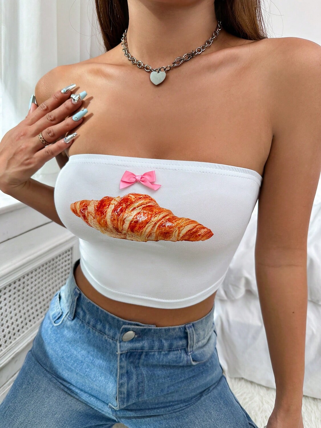 

SHEIN EZwear Женское топ-бюстье в стиле Y2K с бантом, белый цвет