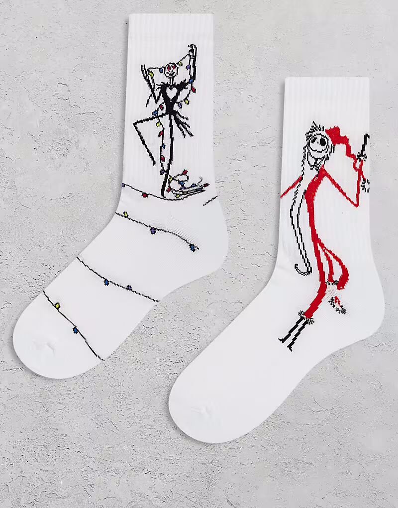 

2 пары носков Disney с принтом «Кошмар перед Рождеством» белого цвета Asos Design