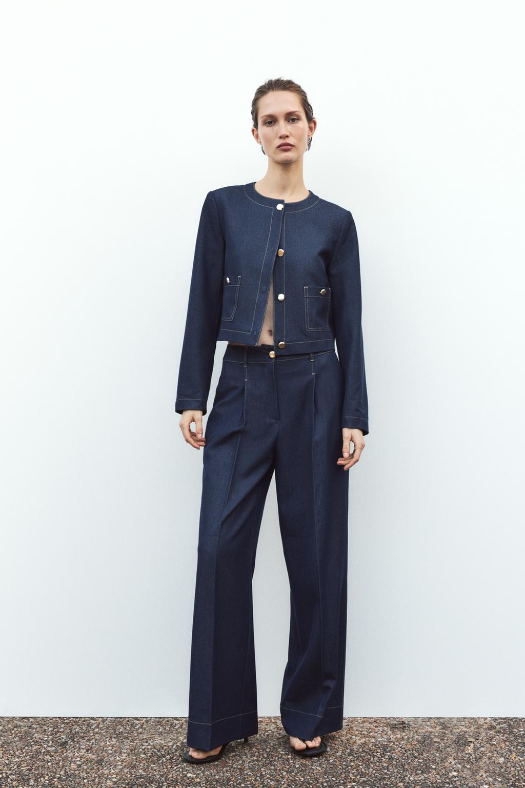 

Короткий жакет с контрастной отстрочкой верха ZARA, цвет Indigo